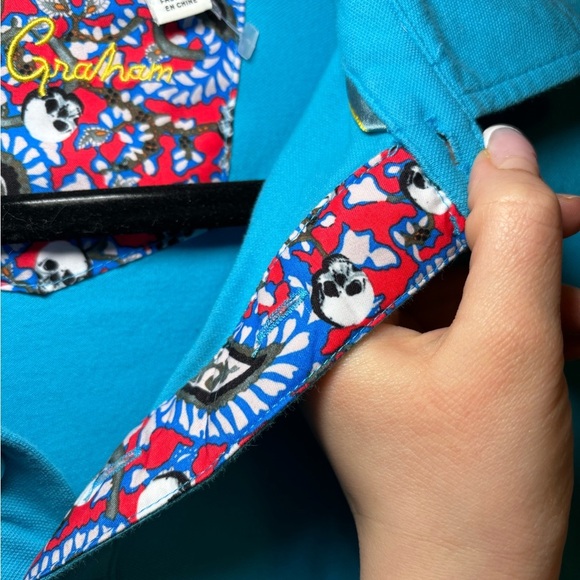 Robert Graham - Polo Shirt Mens Blue Red Short Sleeve Collar Skull Detail - Picture 4 of 10